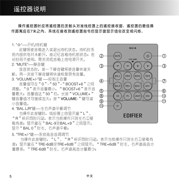 漫步者S2.1MKII多媒体音响产品使用说明书