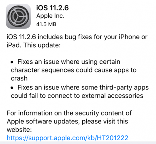 苹果iOS11.2.6正式版更新了什么