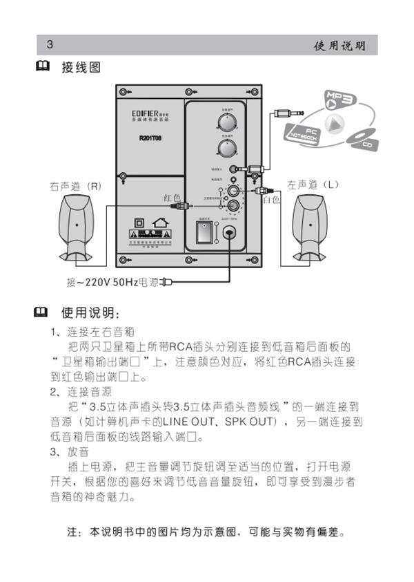 漫步者R201T08桌面音响的产品使用说明书