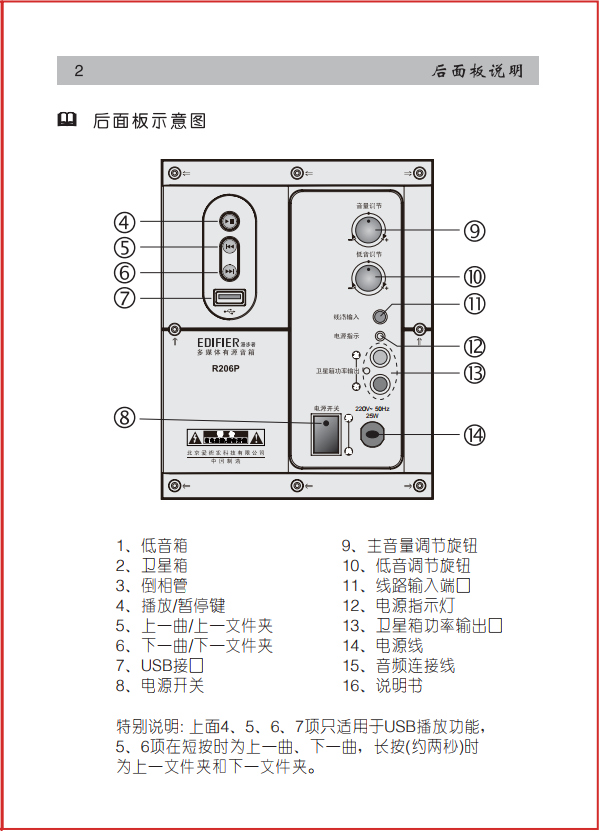 漫步者R206P电脑音响使用说明书