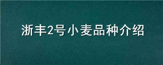 浙丰2号小麦品种介绍