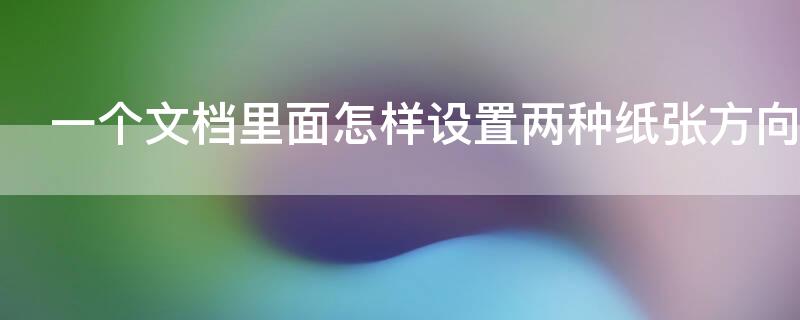 一个文档里面怎样设置两种纸张方向（一个文档怎么设置两种纸张方向）