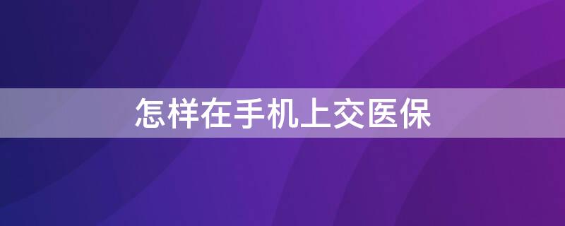 怎样在手机上交医保 怎样在手机上交医保和农保