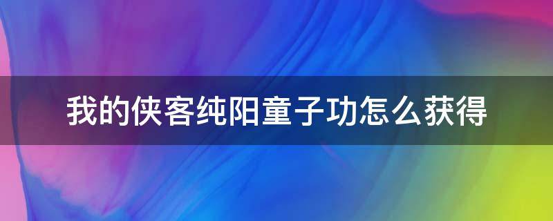 我的侠客纯阳童子功怎么获得（我的侠客纯阳童子功如何获得）