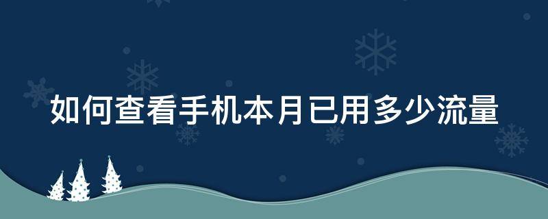 如何查看手机本月已用多少流量（如何查看手机本月已用多少流量使用）