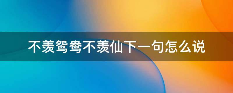 不羡鸳鸯不羡仙下一句怎么说（不羡鸳鸯不羡仙下一句是什么?）