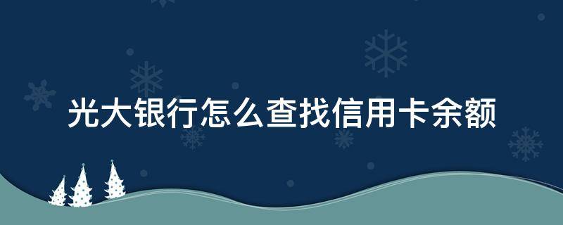 光大银行怎么查找信用卡余额 光大银行卡怎么查余额查询