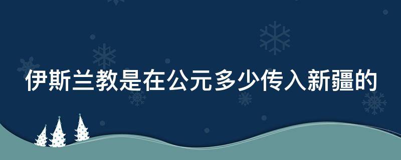 伊斯兰教是在公元多少传入新疆的