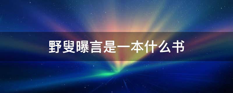 野叟曝言是一本什么书 野叟闲谈是一部什么书