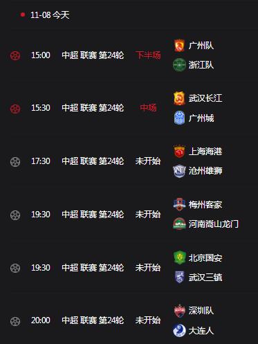 中超联赛赛程直播时间表11月8日 中超联赛赛程直播时间表11月8日是几号