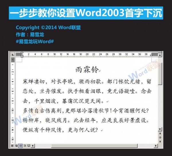 Word2003首字下沉怎么设置(图文)（word2010设置首字下沉的方法）