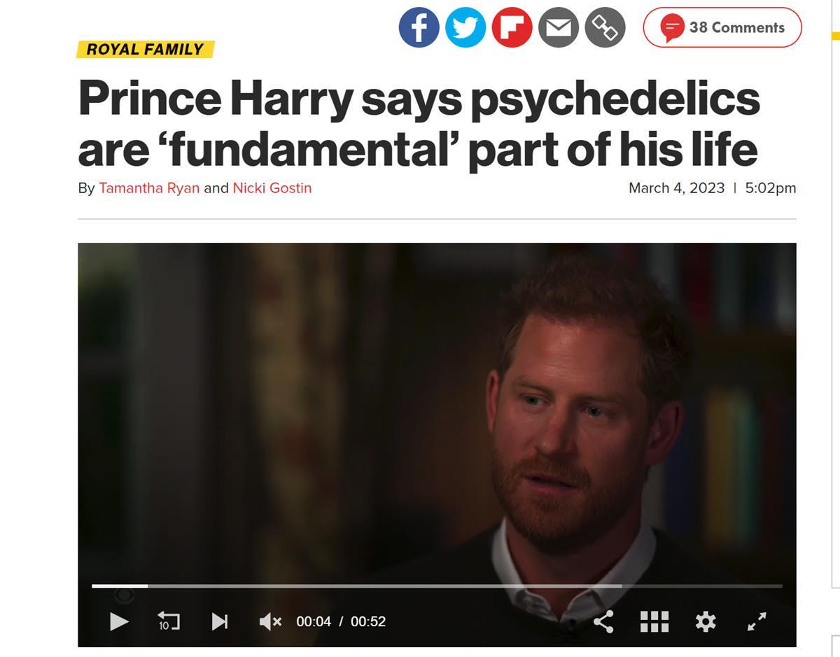 英国哈里王子承认吸毒，称迷幻药是生活的“基本”部分