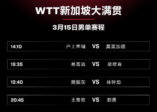 2023WTT新加坡大满贯3月15日男单赛程直播时间表 樊振东王楚钦比赛时间