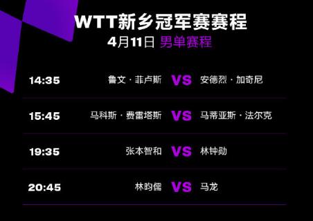 WTT新乡冠军赛男单赛程直播时间表4月11日 今天国乒比赛对阵时间