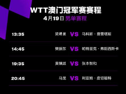WTT澳门冠军赛男单赛程直播时间表